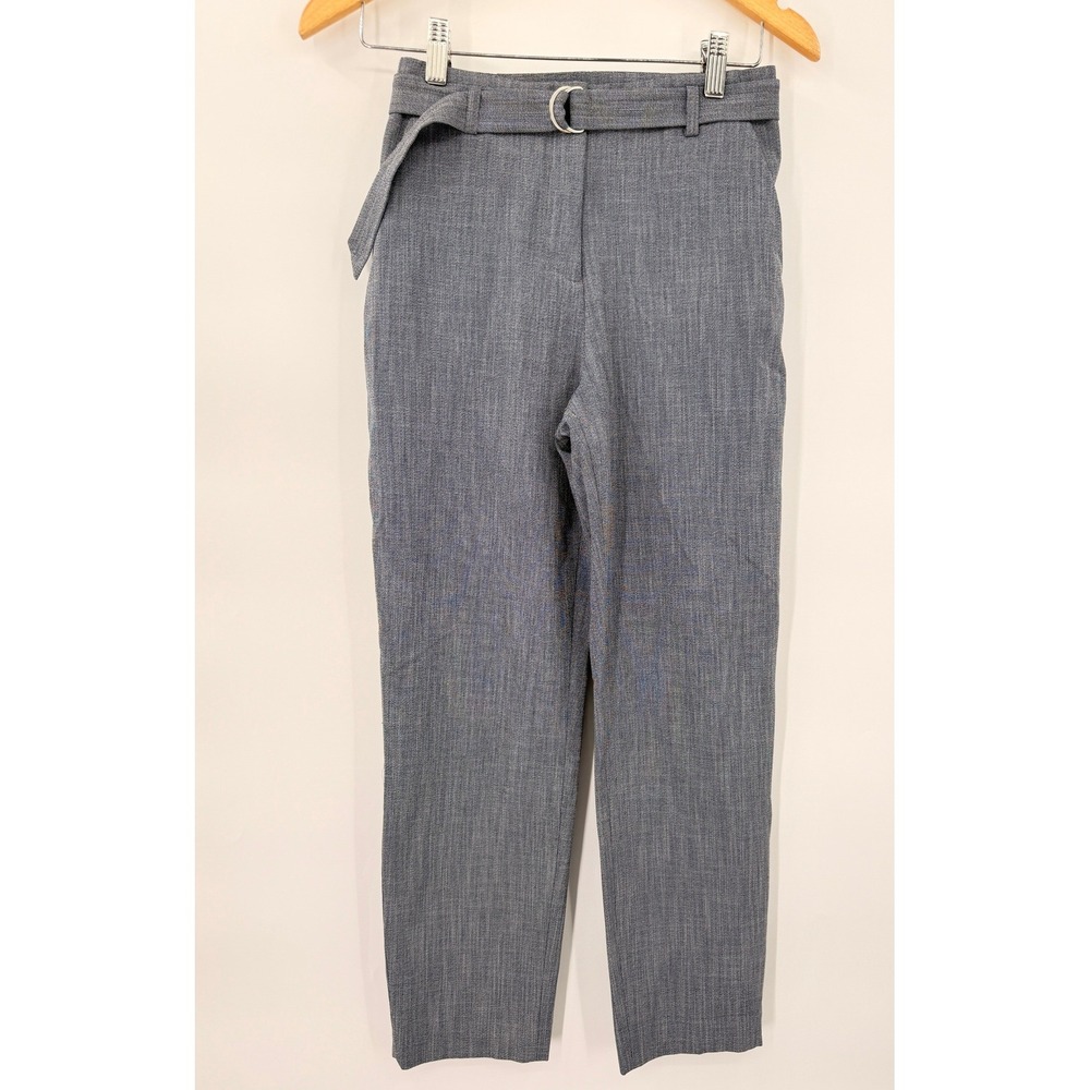 H&M Belted Tapered Dress Pants Womens Size 2 Grey High Rise Career Workwear